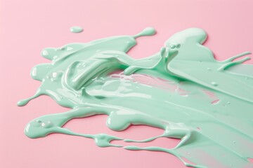 Wall Mural - A close-up view of a green liquid on a pink surface, suitable for use in science or medical illustrations