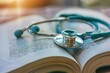 © Сергей Косилко - a stethoscope in a medical textbook for doctors studying treatment methods and procedures
