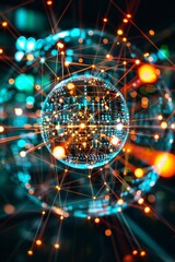 Poster - Global Network and Data Exchange, Blockchain, Big Data, and Cloud Computing Concept. 3D Render.