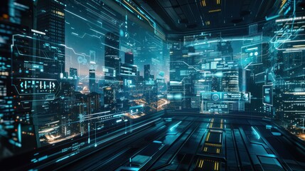 Wall Mural - Futuristic Cityscape Through a Digital Interface