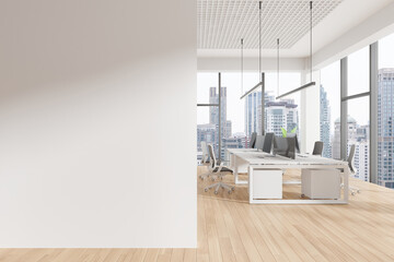 Poster - Modern office interior with blank wall for mockup. 3D Rendering