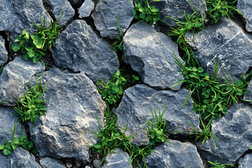 Natural background with top view of grass on the rocky ground (seamless, repeatable, tile)