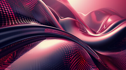 Poster - Abstract technology banner with pink glossy and cell structures in the flexible motion wave. Techno wallpaper, background and banner.