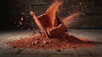 Shattered Fragments: Flying Pieces and Powder of Broken Red Brick