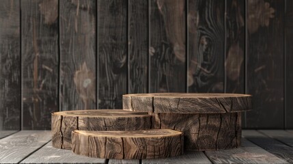 Poster - Three wooden planks are stacked on top of each other, creating a small podium