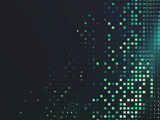 Wall Mural - Abstract Digital Background with Scattered Green and Blue Squares on a Dark Background