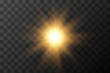 © Максим Славов - Yellow glowing light burst explosion with transparent. Vector illustration for cool effect decoration with ray sparkles. Bright star. Transparent shine gradient glitter, bright flare. Glare texture.
