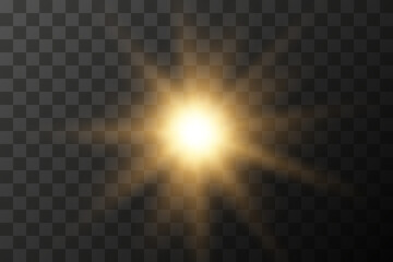 Wall Mural - Yellow glowing light burst explosion with transparent. Vector illustration for cool effect decoration with ray sparkles. Bright star. Transparent shine gradient glitter, bright flare. Glare texture.