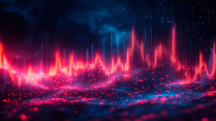 Poster - Dynamic Forex Market Chart with Vibrant Neon Lights, Night Sky Background, and Abstract Financial Data Trends for Business Analytics