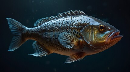 Tropical fish in the aquarium. Aquarium fish on dark background.