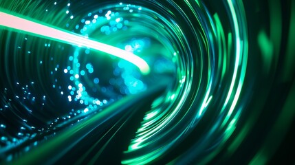 Wall Mural - A close up of a green and blue light tunnel