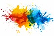 © pixeness - Hand painted colorful multicolor ink splash, stain spots, dirty artistic and paint sprays splatter white background