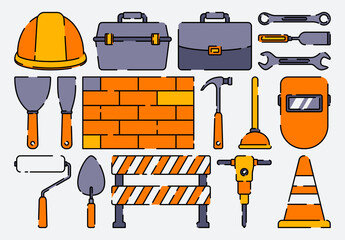 construction tools for public facilities repair or home repairs. mechanic tool set vector isolated o