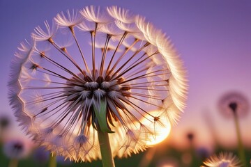 Canvas Print - Dandelion seeds gently blowing in the wind, horizontal compostion