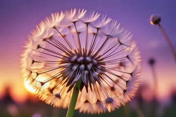 Wall Mural - Dandelion seeds gently blowing in the wind, horizontal compostion