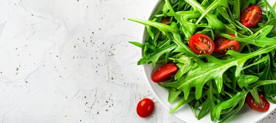 Fresh summer salad on white background with minimal styling and focus on ingredients