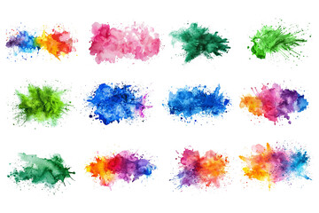 Wall Mural - Abstract Hand painted watercolor colorful paint ink splatter, rainbow splashes brush strokes transparent background