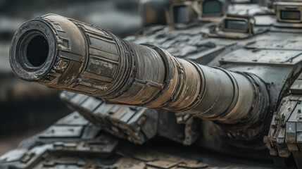 Wall Mural - Close-up of a tank cannon barrel with a blurred background.