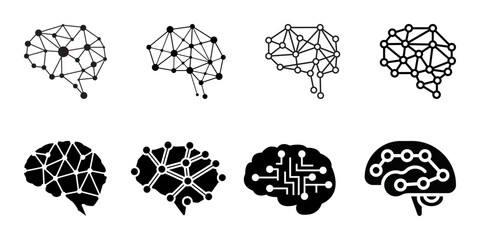 neural network editable stroke and solid web icon set. neural network icon vector illustration.