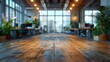 © Ashalina - A close-up of a wooden table in a modern office setting.