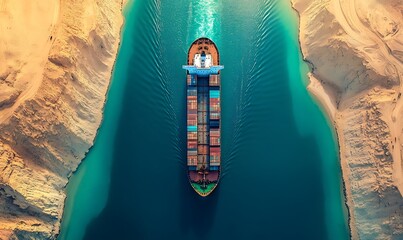 Wall Mural - Cargo Ship Navigating a Narrow Channel