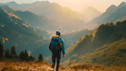 Sticker - A person sitting on a rock gazes at a majestic mountain, Translate the feeling of solitude and introspection found in the backcountry