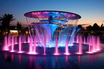 Futuristic Fountains: Highlight unique water features with colorful lights.