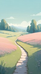 Wall Mural - Idyllic Pathway Winding Through a Tranquil Countryside Landscape