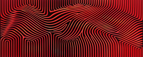 Wall Mural - Abstract red and black digital lines, wavy patterns,  background.