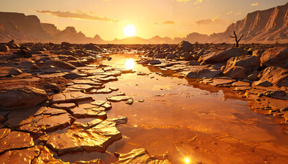 Poster - Coucher de soleil sur un désert aride