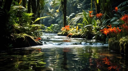 Wall Mural - Attractive outdoor fish pond enhanced by artificial waterfall 