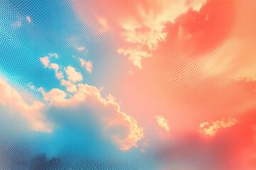 Wall Mural - Pink and blue cloudscape with a subtle dotted pattern. Ideal for use as a background for social media posts or digital design projects.