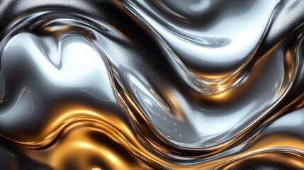 Wall Mural - Abstract Liquid Metal Swirls in Silver and Gold Tones