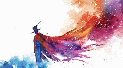 Magician costume with a cape and hat,Clipart, watercolor illustration, Perfect for nursery art The style is hand  drawn, white background