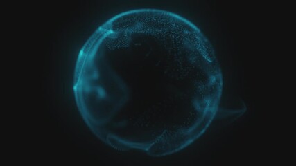Wall Mural - Abstract mystical looped blue energy sphere of particles and waves of magical glow on black background, video 4k