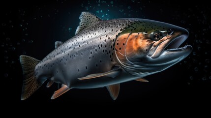 Canvas Print - Atlantic salmon fish isolated on transparent background.  