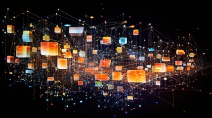 Fototapete - Abstract Network of Cubes and Lines