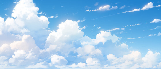 clouds and bright blue sky cartoon or anime background