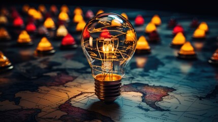 Wall Mural - background creative idea with hand drawn light bulb and lines