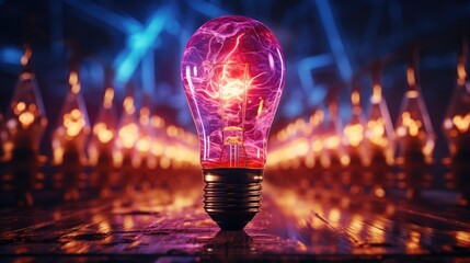 Wall Mural - background creative idea with hand drawn light bulb and lines