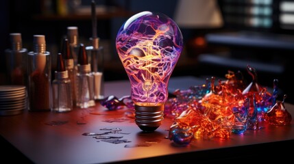 Canvas Print - Background creative idea with hand drawn light bulb and lines 