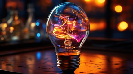 Wall Mural - background creative idea with hand drawn light bulb and lines
