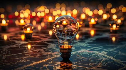 Wall Mural - background creative idea with hand drawn light bulb and lines