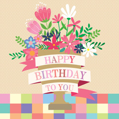 Canvas Print - Happy birthday card design with a bouquet of flowers