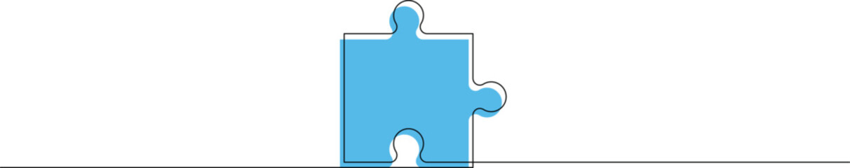 Wall Mural - puzzle piece one continuous line drawing. jigsaw puzzle element. vector illustration, editable strok
