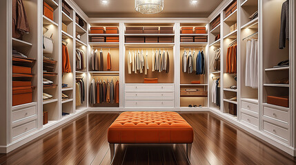 Wall Mural - A spacious walk-in closet with high-end fashion and accessories