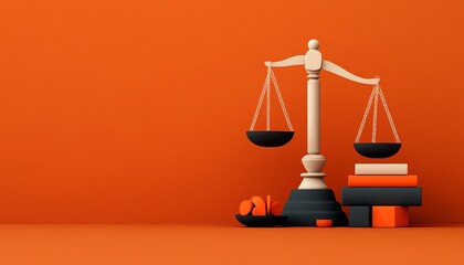 Justice balance with ethical symbols, morality in law, flat design illustration