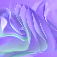 Poster - Flowing waves of fabric fluttering in the wind in a light green-purple hue. 3d rendering digital illustration