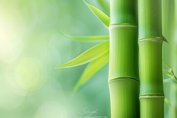 Green bamboo forest is growing under sunlight with blurred background