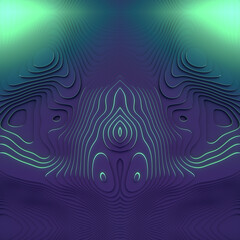 Fototapete - Symmetrical pattern topographical intricate neon colored layered pattern. 3d rendering illustration